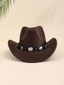 Uma cartola clássica de cowboy do oeste com um charme feminino, versátil e elegante. Combinada com um cinto decorativo removível, é perfeita para usar em festas, passeios e eventos. - Chapéu feminino redondo decorado com moedas - Ver 5
