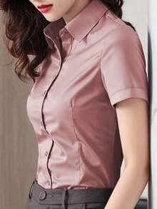 Áo sơ mi tay ngắn màu hồng mới mùa xuân/hè 2025, trang phục công sở cho nữ, áo đồng phục chuyên nghiệp cho doanh nhân - Hồng - Xem 2