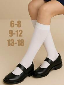 12 Pares Calcetas Escolares Blanca Niña Calidad Premium 100 Algodon Blanco Liso Escolar calcetas escolares blancas Halloween premium algodón decoración comfy uso diario school socks festival fiesta autumn tema niñas niñas school supplies - Blanco - Ver 4