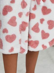 1pc Women's Heart Print Fluffy Bathrobe With Pockets & Waistband Design, Sweet & Elegant, Thickened Thermal Lining, Suitable For Autumn/Winter, Can Be Worn Outdoors As Casual Loungewear, Fall, Cozy - Multicolor - View 10
