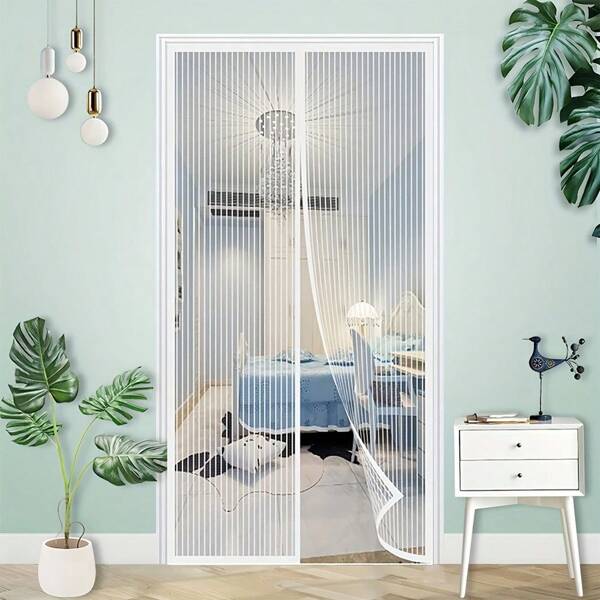 1 Pcs, Multi-Size Available, Easy To Install, Translucent Mesh Material Folding Screen Door (With Installation Accessories), Simple & Fresh Transparent White Folding Curtain, Ventilation & Anti-Mosquito, Suitable For Home Daily Use And Summer Anti-Mosquito Scenarios