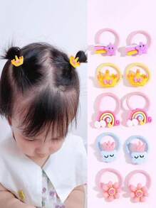 40pcs/Set Baby Girls' Cartoon Animal, Rainbow, Cloud, Bow, Flower, Watermelon Cute Princess Small Elastic Hair Ties, Hair Accessories, Suitable For Daily Use And Christmas Decoration