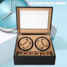 Caja enrolladora de relojes automática, caja superior para 4 + 6 relojes, caja premium para guardar relojes y otros artículos pequeños, negra, vintage - Negro - Ver 5
