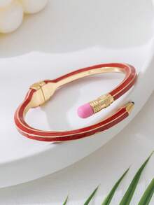 1 件粉色铅笔形弹性弹簧开口手链，甜美艺术配饰，适合作为同事和学生的教师节礼物