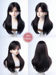 alicegarden 1 款带刘海的合成耐热假发，黑茶直发假发，26 英尺长，由纤维制成，适合日常使用，自然逼真的假发。 - 黑棕色 - 查看 5