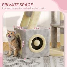 DOGAT Albero per gatti 107cm con comoda cuccia, pali graffiatori in sisal, pallina penzolante e piattaforma superiore per gatti indoor - Grigio chiaro + beige - Visualizzare 5