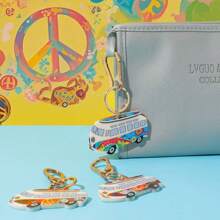 Personalisierter Schlüsselanhänger, Schlüsselkette, Taschendeko mit Friedens-Liebe-Hippie-Bus-Motiv, Schule
