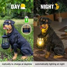 Tượng chó Rottweiler bằng nhựa có đèn LED năng lượng mặt trời, Đồ trang trí thủ công cho chó, Đèn chống gió ngoài trời Trang trí sân vườn cho hiên nhà, bãi cỏ, lối đi, Trang trí nghệ thuật sân vườn Đồ trang trí Giáng sinh Quà tặng Giáng sinh Trang trí Giáng sinh - màu đen - Xem 2