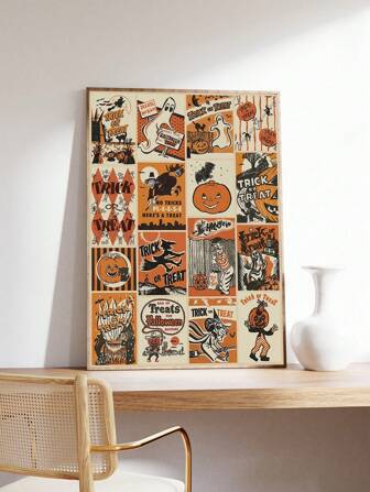 1 张复古复古恐怖季节万圣节海报，复古南瓜灯海报，万圣节装饰，复古恐怖季节哑光帆布房间装饰墙面艺术客厅装饰办公室装饰卧室装饰厨房装饰浴室装饰墙面装饰家居装饰海报无框