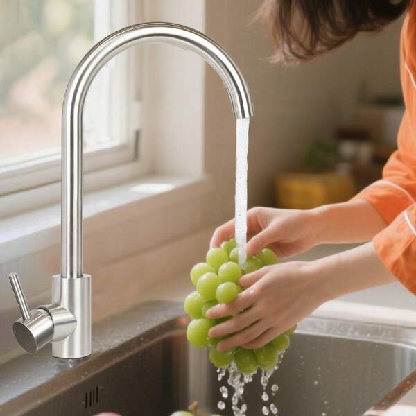 Deboola Grifo de cocina Negro/Níquel - Grifo de acero inoxidable Giratorio 360° Mezclador de alta presión Grifo de fregadero para agua fría y caliente Grifo de cocina Mezclador monomando para fregadero Jardín