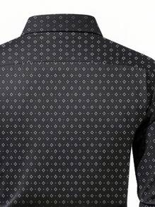 New Men's Fashion Casual Dot & Diamond Plaid Print Long Sleeve Shirt,Fall - Black - View 6