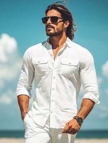 Men's Casual Hawaiian Beach Long Sleeve Shirt, Versatile Summer Holiday Top, Fall