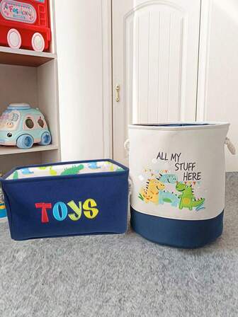 1pc Laundry Basket Cute Cartoon Dinosaur Foldable Storage Bucket Picnic Dirty Clothes Basket Box Canvas Organizer For Home Dorm Kids Room Laundry Room Portable Lightweight With Easy Carry Handle, Versatile Laundry Storage Bin, Canvas Tote, Perfect Gift For Family And Travel