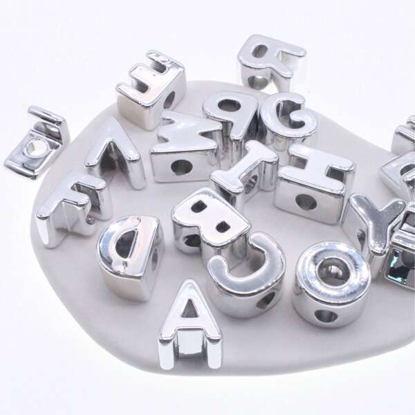 10pcs/Pack Silver-Plated Letter Beaded Acrylic Number Shoe Buckle Accessories, DIY Jewelry Charms
