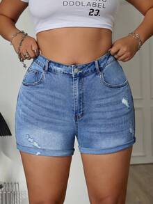 Jeanoix Plus Size Ripped Denim Shorts For Summer - Light Wash - View 6