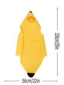 香蕉服装成人小号中性水果热带食物装扮新奇女士趣味服装，成人小号中性尺码，万圣节服装 - 黃色 - 查看 4