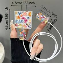Capa Protetora de Carregador com Tema de Animais Marinhos, Adequada para Carregador Rápido de 18W/20W do - Capa Antipoeira com 3 Portas, com 1 Slot Grande e 2 Slots Pequenos para Cabos, Caixa de Armazenamento de Silicone Fofa, Compatível com Acessórios de Adaptador Apple, Protetor de Adaptador de Carregamento, Acessórios para Celular - Multicolorido - Visão 4