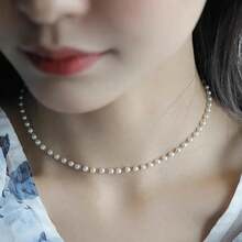 1pc Delicate & Sweet Pearl Necklace, Korean/Japanese Style - Yellow Gold - View 2