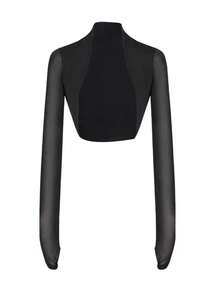 Daydance Women Dance Tops Lightweight And Tight Fitting Ballet Dance Blouse Ballet Outfits Adults Teen Modern Dance Mesh Long Sleeve Coats - Black - View 6