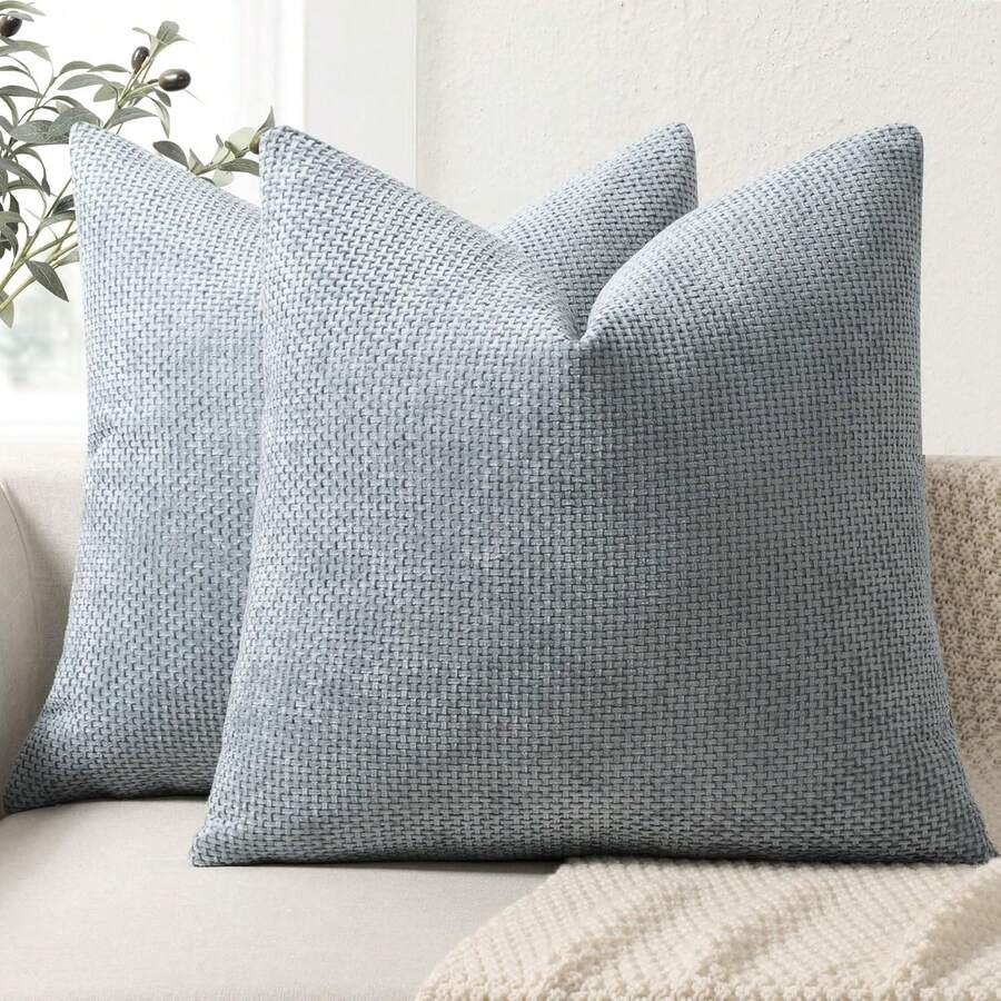1pc Chenille Neutral Decorative Pillow Case, Soft Woven Textured Luxury Cushion Cover For Bed, Living Room And Sofa - Blue - View 1