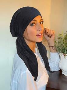 Bestselling Women Lace Edge Elastic Plain Color Muslim Turban Head Wrap Cap For Dress - Multicolor - View 15