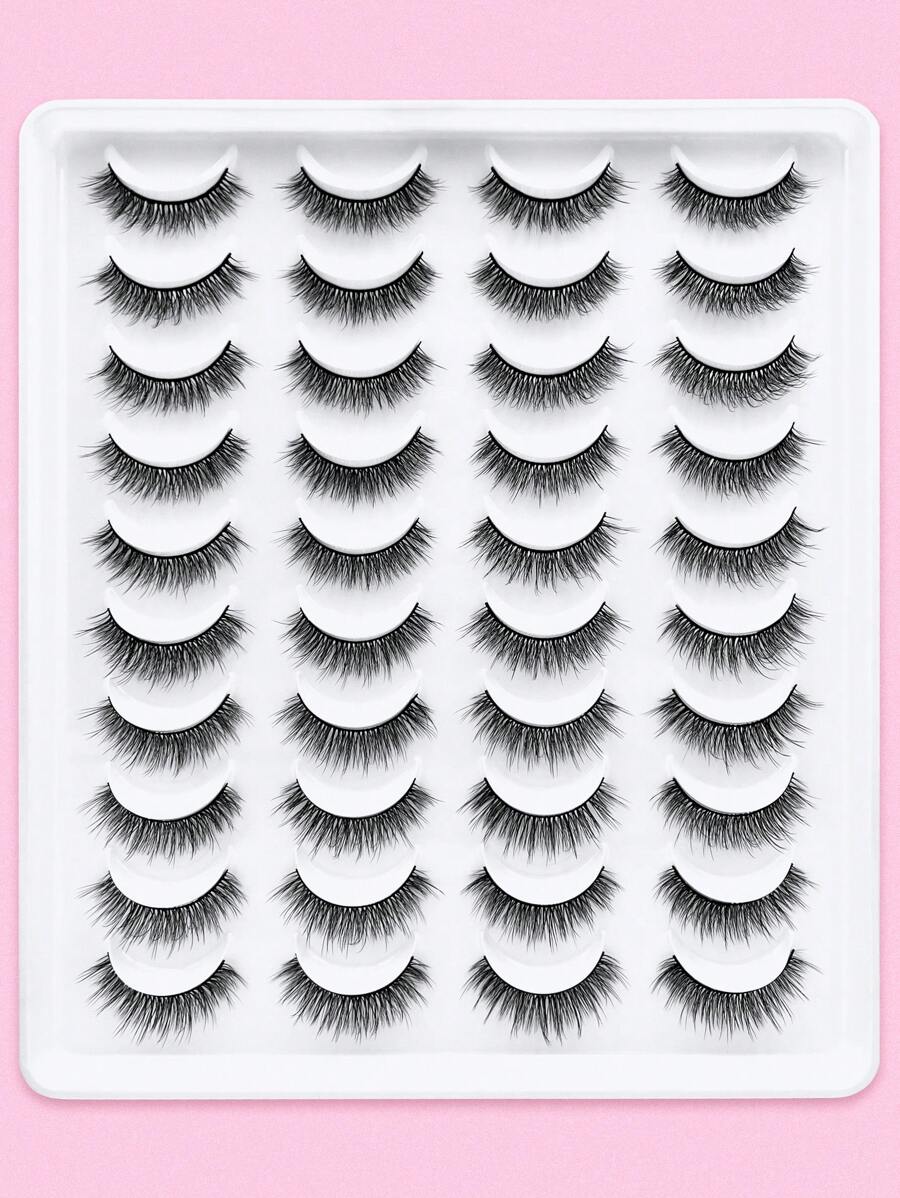 20 paia/confezione ciglie finte russe a riccio DD, ciglie finte voluminose e spesse, ricci e soffici, ciglie finte in 3D effetto mink, sguardo da gatto, effetto volume 8D, strisce di ciglie finte per allungare e volumizzare l'angolo esterno dell'occhio, per un look di bellezza e trucco, strisce di ciglie finte