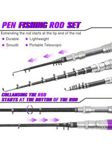 SOUGAYILANG Multi-Color Mini Pen - Style Fishing Rod Kit With 5.1:1 Gear Ratio And Ceramic Ring Guides Portable High - Hardness Telescopic Pen Fishing Rod Combo With Stainless Steel Guides And Anti - Twist Roller With Anti - Corrosion Gears For Saltwater & Freshwater