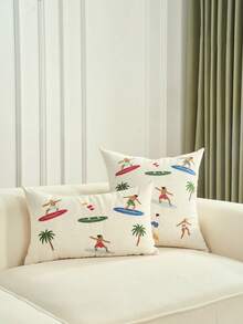 1 Vỏ gối thêu họa tiết lướt sóng mùa hè, trang trí nhà theo chủ đề bãi biển cho trại lướt sóng, phòng khách, phòng ngủ, hiên nhà, cảnh bờ biển, phong cách hiện đại (Không bao gồm ruột gối) - trắng - Xem 8