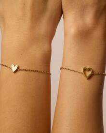 PAVOI 14K Gold Plated Matching Heart Charms Solitaire Bracelet Set For Women | Adjustable Love Friendship Two Bracelet Pack - 兩件套 - 查看 2