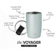 Taza de Café para Viajes con Tapa Abatible |   Taza de Café Helado de Acero Inoxidable Aislada |   Regalos para Mujeres & Hombres |   Voyager Colección |   350 ml. |   Niebla de lavanda HUIZ - -Salvia de vidrio marino - Ver 2