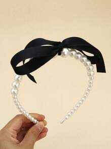 1 件女士黑珍珠发带，甜美可爱，适合日常和拍照，发带，发箍，头带