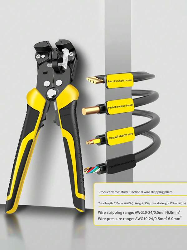 1 pieza Pelacables automático, herramienta ajustable mejorada para pelar, cortar y prensar cables eléctricos