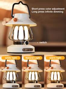 1pc LED Outdoor Camping Light, 3 Color Temperatures, USB Rechargeable Tent Light, Portable Lamp, Fishing/Night Market Light, Emergency Lighting