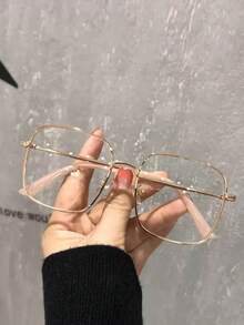 1pc Full Metal Frame Shiny Powder Blingbling Clear Eyeglass Women Fashion Glasses Decorate Daily Life - Clear - View 15