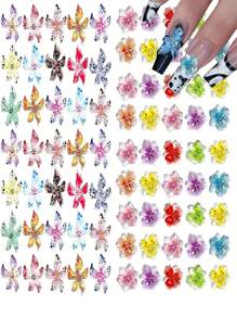 40/60 peças Encantos de Arte de Unhas Florais 3D, Flores Aleatórias Coloridas para Unhas Havaí, Strass de Resina para Decoração de Unhas, Design de Unhas para Mulheres