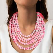 1 件多层石珠手工项链，波西米亚风格彩色串珠颈链，适合女性日常、派对、生日佩戴，可爱、时尚、优雅的礼物