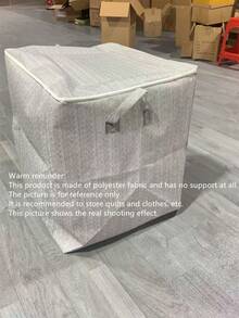 Una caja de almacenamiento plegable con manija, adecuada para organizar cosméticos. Cuenta con una gran capacidad hecha de tela no tejida y poliéster, diseñada con un elegante patrón de rayas grises, perfecta para la organización del armario, cajas para organizar, caja de almacenamiento, caja organizadora, organizadores, organizador de ropa, ideal para almacenar ropa y edredones - Multicolor - Ver 8