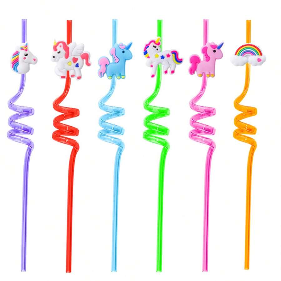 10pcs Reusable Unicorn Themed Straws, Colorful Cartoon Creative Straws For Party Decoration, Birthday Gift, Colors Random - Multicolor - View 1
