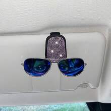 1 Stück funkelnder Strass - Autoaccessoire, Sonnenblenden-Brillenclip fürs Auto, modische Brillenaufbewahrung im Innenraum, Kunstleder, Brillenhalter fürs Auto, dekorative Innenraum-Accessoires für Frauen - Strass-Version - Übersicht 5