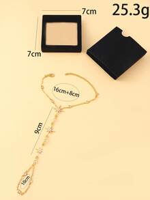 1 pieza Brazalete de mujer brillante y resistente a la decoloración con cadena de dedo con diamantes de imitación, estuche de regalo adecuado para uso diario, fiesta, viaje, regalo - Pulsera de oro + caja de regalo - Ver 2