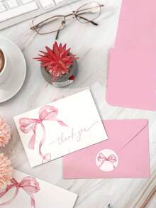 10pcs Baby Shower Thank You Cards With Envelopes & Stickers - Bow Design For Gender Reveal Party, Birthday - Thoughtful Party Supplies - Multicolor - View 7