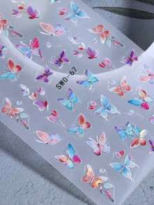 2pcs 5D Embossed Aurora Shell Butterfly Nail Art Stickers Colorful Spring Nail Design DIY Carved Self Adhesive Decorative Nails Art Accessories Supplies 5XMA - 彩色 - 查看 9