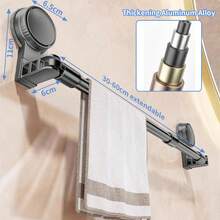Toallero de baño con ventosa giratoria de 180°, expandible de 30 a 60 cm, ahorra espacio, ideal para esquinas y montaje en pared, con estante extraíble para esquinas/planos, baño y cocina. - Gris - Ver 6