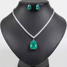 1 Set de 3 piezas Joyería de Moda de Alta Gama Minimalista con Collar y Aretes de Circonita, Colgante en Forma de Gota de Agua, Vestido de Novia Boda Compromiso Fiesta de Noche Vacaciones Uso Diario Regalo para Mujeres - gotitas de agua - Ver 10