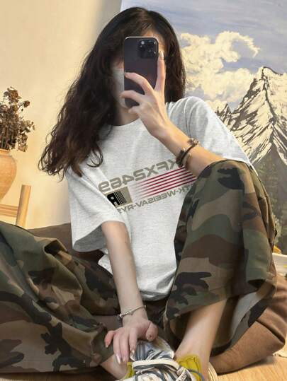 2025 Summer High-Quality Print Casual Short Sleeve Women T-Shirt, Street Brand Design Vogue Half-Sleeve Tee