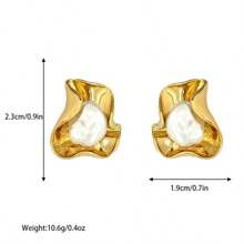 Pleated Wave Pearl Earrings For Women, Lightweight Alloy Minimalist Luxury Earrings