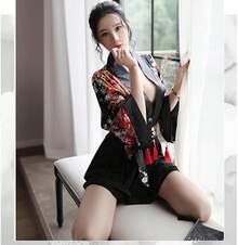 SINROYEE Anime Cosplay Women Cheongsam Lingerie Dress Japanese Kimono Costumes Dancer Chemise Side Slit - Black - View 4