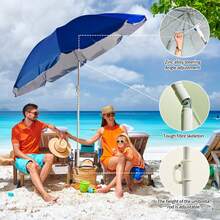 Heavy Duty Folding Beach Umbrella, Large 220cm Multicolor Garden Umbrella With Carry Bag, Lightweight Sun Umbrella UV 50 Protection Outdoor Umbrella With Aluminum Tube, Ideal Umbrella For Outdoor/Beach/Summer - màu xanh da trời - Xem 6