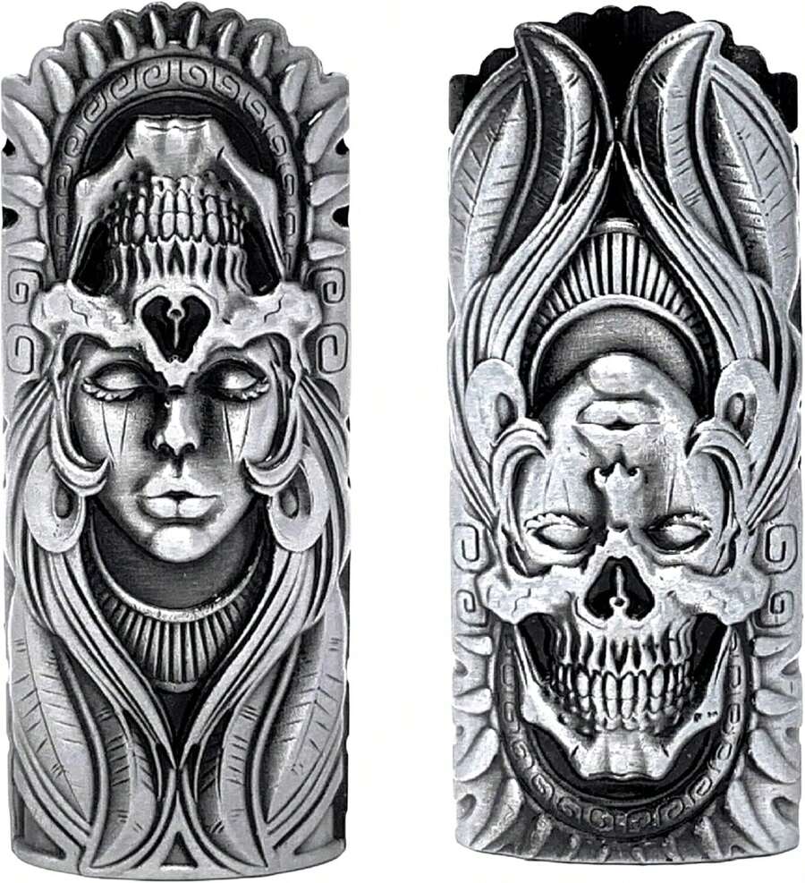 Metal Lighter Case Fits BIC, In Skull Art Design Standard Lighter J6 Sleeve Cover, One Piece Per Order