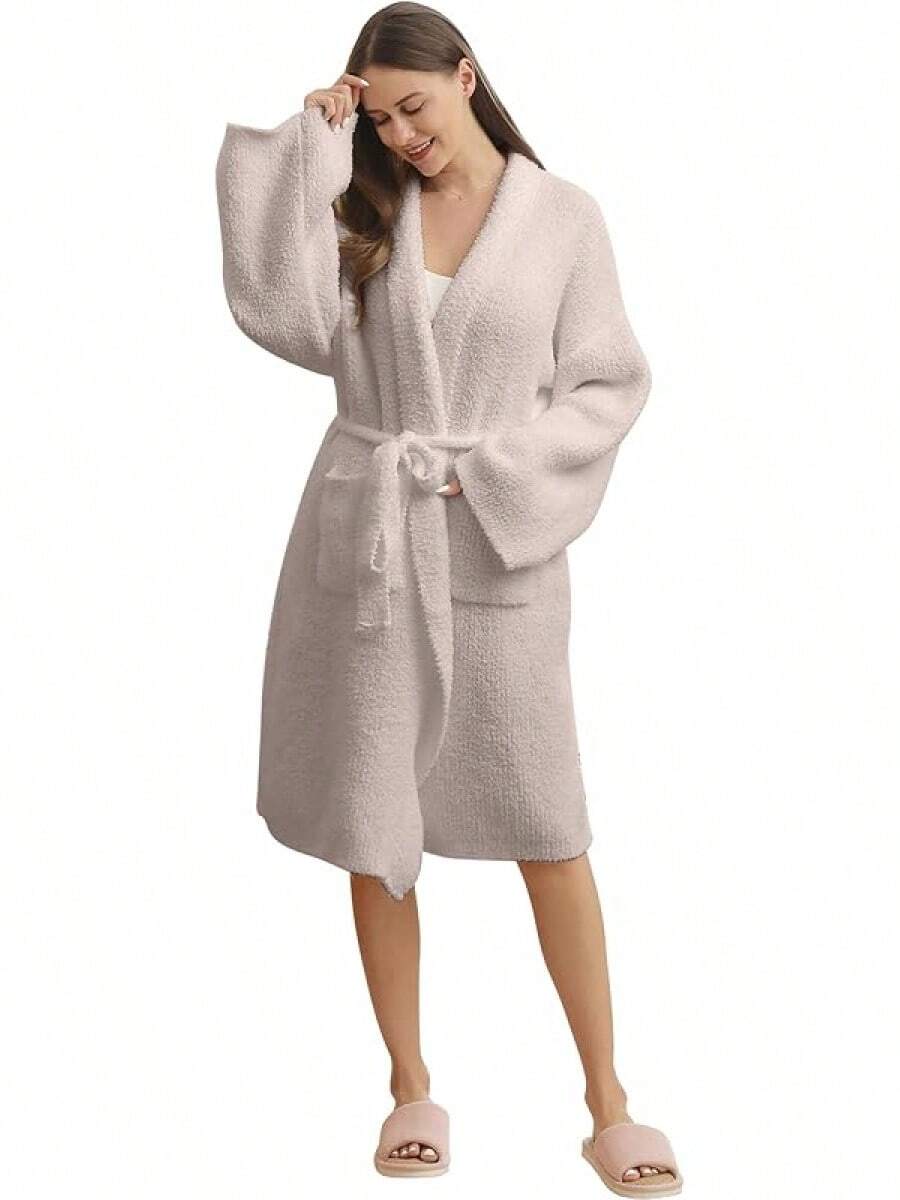 Bearberry Hooded Robe Cozy Leopard Robe Lightweight Soft Plush Bathrobe With Pockets For Women - Beige - View 1